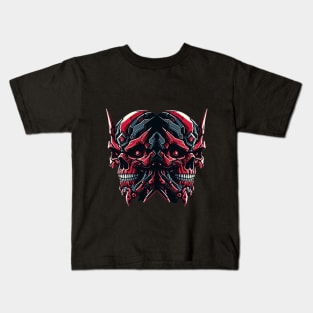 double skull face mecha style Kids T-Shirt